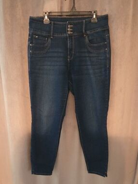Curve Appeal Size 14 High-Rise Dark Blue Jeans with Triple-Button Waist
